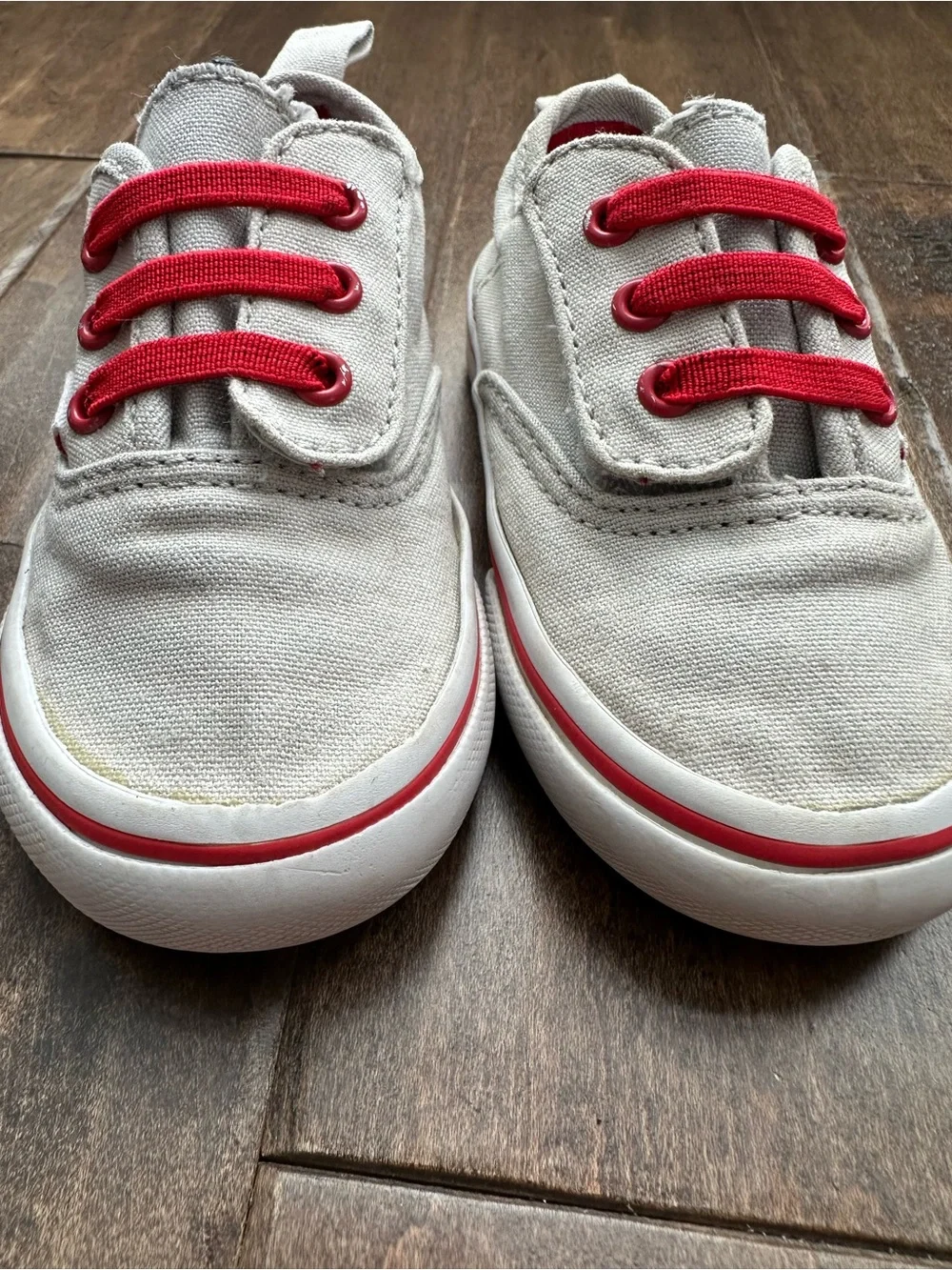 Vans Toddler Sneakers – Size 6, Stone Canvas, Velcro & Elastic Laces, Great Cond